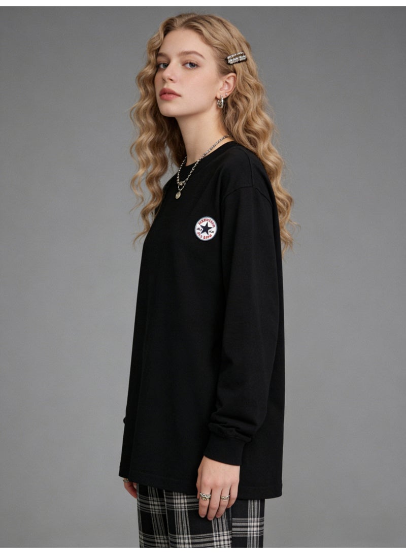 CONVERSE loose casual long-sleeved round neck T-shirt-suitable for both men and women, cotton sports shirt with logo, casual and fashionable street clothes in China. - Image 3